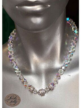 Kirks Folly Hollywood Crystal MagneticNecklace Silvertone Crystal AuroraBorealis